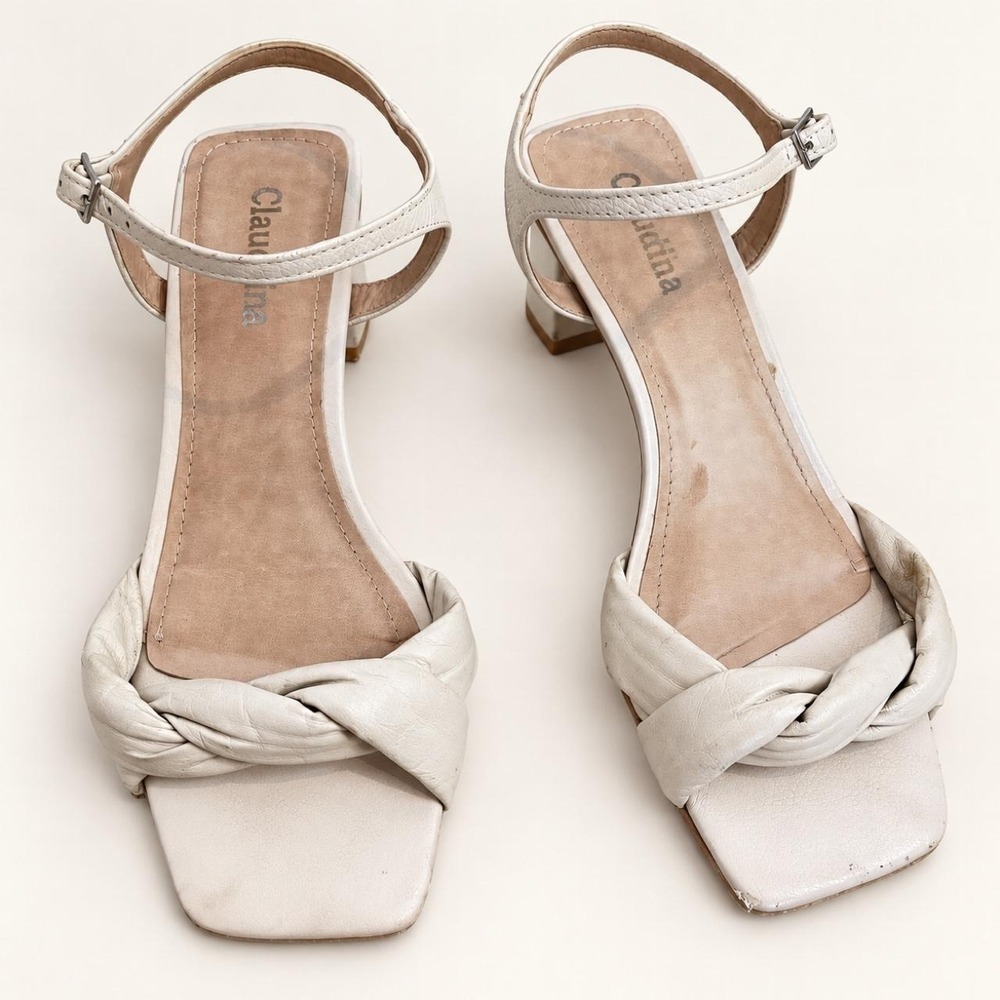 Claudina Ivory Twist Strap Block Heel Sandals – US 7
